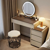 JIAMEIJIA Table de toilette moderne en bois en gros - Coiffeuse élégante avec miroir éclairé réglable pour chambre et hôtel, panneau MDF
