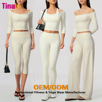 Tops de Yoga Personalizados para Mujer, 2 en 1, Convertibles, con Hombros Descubiertos, Cuello Barco, Manga 3/4, Elásticos en 4 Direcciones, de Nailon Suave y Spandex, Proveedor OEM