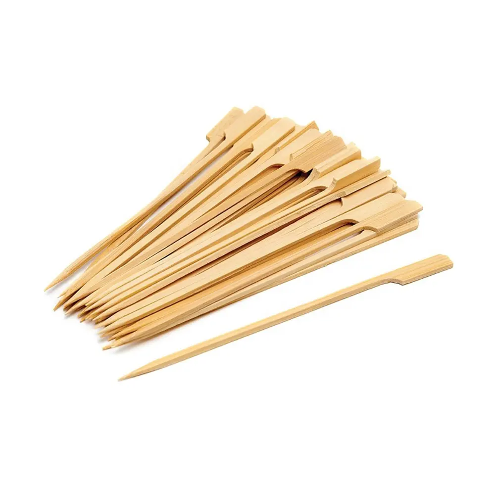 Pinchos desechables de madera de bambú para barbacoa, palitos de bambú para uso en barbacoa, logotipo personalizado