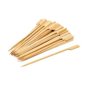 Tek kullanımlık bambu ahşap kebap şiş bambu sopalar barbekü kullanımı için özel logo