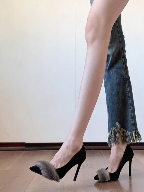 Wholesale Women's Club Style Pumps Mesh Upper Genuine Leather Lining Thin Heels Slip-On Closure 7cm/9cm Height Increasing Spring