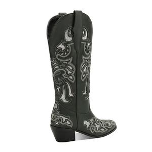 <span class=keywords><strong>Botas</strong></span> Vaqueras <span class=keywords><strong>Negras</strong></span> para <span class=keywords><strong>Mujer</strong></span> con Bordado Brillante, <span class=keywords><strong>Botas</strong></span> de Vaquera de Media Pantorrilla con Punta Puntiaguda para Fiestas y Estilo Country - Product Image 2