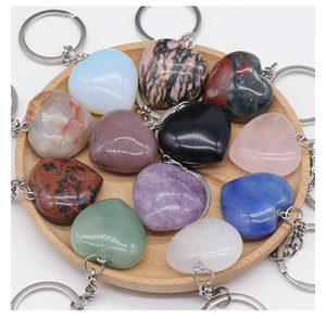 Wholesale 30mm Healing Gemstone Rose Quartz Heart Key Chain Natural Crystal Stone Keychain