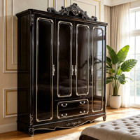 Armoire de luxe européenne en bois massif, sculptée à la main, avec garniture dorée, grand placard de rangement, meuble de chambre de villa, vente en gros