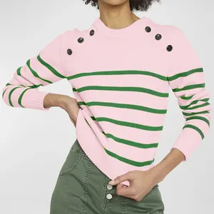 Maglione lavorato a maglia a maniche lunghe con scollo a V personalizzato Oem & Odm donna rosso e verde