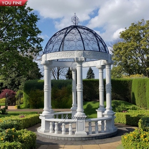 Gazebo YOUFINE Grande de Mármol Blanco, Pabellón Romano de Piedra Tallada a Mano con Techo de Cúpula Dorada para Paisajismo de Lujo junto al Lago - Product Image 3