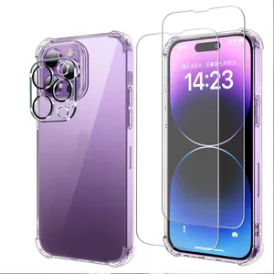 2 PACK Clear Tempered Glass Screen Protector Phone Case 4 IN 1 Mobile Accessories For iPhone 15 2023 Covers