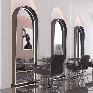 Luxury Barber Salon Glass Mirror Stand Modern Simple LED Lighted Salon Hair Cutting Mirror for Bedroom & <b>Outdoor</b> Use - Product Image 4