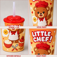 Gobelet réutilisable pour enfants avec logo personnalisé, en PP, 470 ml, écologique, sans BPA, avec couvercle et paille, pour le camping en plein air