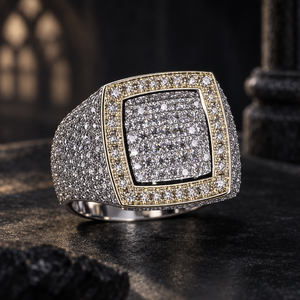 Bague signet personnalisée en moissanite, style hip-hop, sertie de pierres, testée au diamant, or 10K 14K 18K, diamant VVS, bijoux pour homme - Product Image 1
