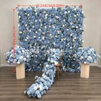 Maßgefertigte Neue Künstliche Seiden-Rollblumenwand für Hochzeitsdekoration in Marineblau, Königsblau und Hellblau mit Rosen