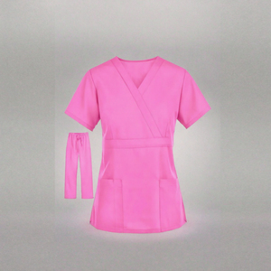 Conjunto de uniforme médico unisex rosa con cuello en V, pantalones de trabajo para hospital, tejido sin costuras de poliéster, rayón y spandex con detección de agujas - Product Image 3