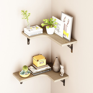 Wooden Corner <b>Shelf</b> 40x30x15 Cm Cast Iron Support <b>Wall</b> <b>Mounted</b> Storage Rack For Living Room Bedroom Kitchen - Product Image 4