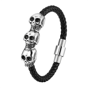 Good Quality Bangle <b>Bracelet</b> <b>Leather</b> Braided Skull Head Stainless Steel Men <b>Bracelet</b> Genuine <b>Leather</b> <b>Bracelet</b> - Product Image 6