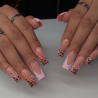 Ongles carrés press-on faits main en forme de tournesol 3D, finition brillante, en acrylique