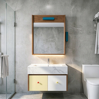 Ensemble de meuble-lavabo de salle de bain en PVC de style européen simple avec armoire miroir intelligente anti-buée, meuble-lavabo de salle de bain étanche