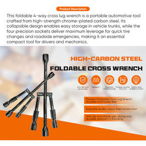 Clé à douille pliable à 4 voies pour démonter les écrous de roue de voiture, 17 mm, 19 mm, 21 mm, 23 mm, outils professionnels de réparation automobile - Product Image 2