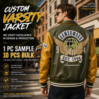 Blouson aviateur sur mesure pour homme en cuir pleine fleur bicolore avec broderie appliquée, lettres cloutées de strass et logo personnalisable