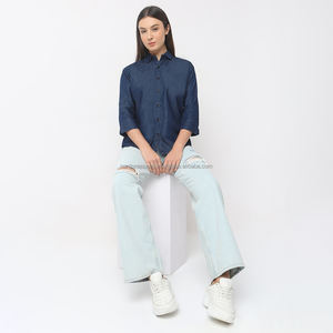 Nardon Apparel 2025 Offre Spéciale Tendance Chemise en jean Bouton Manches bleues Taille longue Chemises en jean en coton Vêtements Nardon - Product Image 6