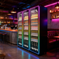 Réfrigérateur commercial vertical à porte vitrée pleine largeur avec écran LED pour boissons et vins