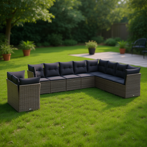 Conjunto de Sofás de Jardín de Ratán Marrón Gris Oscuro, 10 Plazas, Muebles Contemporáneos para Exteriores - Product Image 2