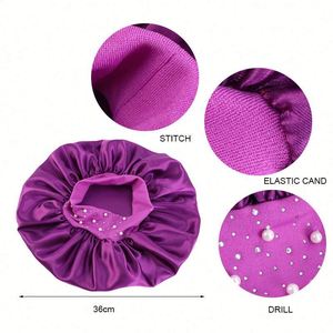 Custom Glittering Pearls and Rhinestones Satin Wide <b>Band</b> Sleeping Cap Turban <b>Hat</b> With Logo Bonnet Promotion Gift - Product Image 4