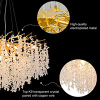 Lustre en branches d'arbre dorées de 23 pouces, luminaire moderne rond en cristal K9 pour salon, hall d'entrée, îlot de cuisine