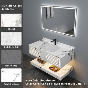 Ensemble de meuble-lavabo mural intelligent moderne avec miroir, en céramique sans joint, résistant à l'eau, avec éclairage LED intégré, pour hôtel et villa - Product Image 2
