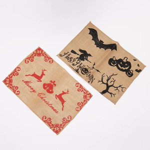 Tapete de mesa de yute de Navidad de diseño Popular, manteles individuales trenzados de Navidad, tapete de aislamiento térmico de impresión personalizada para decoración navideña - Product Image 1