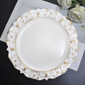 Moderne de luxe 13 pouces vintage <span class=keywords><strong>or</strong></span> dentelle blanche ronde chargeur assiettes en plastique avec en relief - Product Image 4
