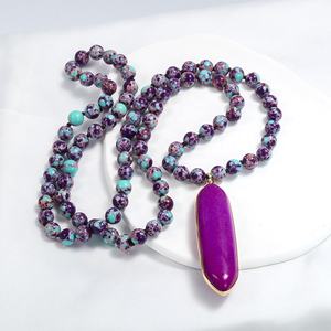 Collar de Moda Bohemia Occidental para Mujer, Collar con Colgante de Piedra Emperador de 8mm, Collar Largo con Colgante de Piedra Ovalada, Cadena para Suéter - Product Image 3