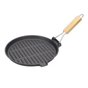 Foldable Handle Round Diameter 24 and 27cm Preseasoned Cast Iron Fry Pan Cookware Steak Cooking Grill For Sale
