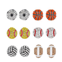 Boucles d'oreilles clous en acier inoxydable style sportif avec diamants en alliage, football, baseball, basketball, cadeaux simples et tendance