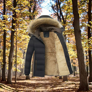 Parka informal de moda de otoño para hombre, chaqueta de lana gruesa cálida de invierno con capucha impermeable y cuello de piel con cierre de cremallera - Product Image 3