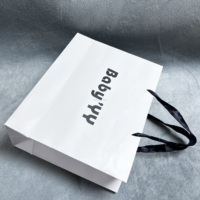 Recycled Paperboard Luxury Boutique Store Small Shopping Paper Bag Gift Gold Hot Stamping Embossing Ribbon Handle Closure