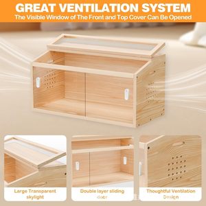 Enclos pour animaux de compagnie en bois, rectangulaire, respirant, cage pour hamster d'intérieur, habitat pour petits animaux avec fenêtre de ventilation, facile à utiliser - Product Image 2