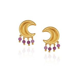 Pendientes de Cristal de Amatista Púrpura Natural de Alta Gama, Resistentes al Agua, con Cristales de Luna Grandes y Acabado en Acero Inoxidable - Product Image 1