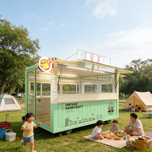 Vintage Handcraft Mobile Food Truck Green Yellow Fast Food Vending <b>Trailer</b> for Outdoor Parks and Events - Product Image 1
