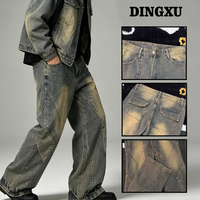Jean rétro délavé pour homme, coupe droite ample, style streetwear, pantalon en denim tendance