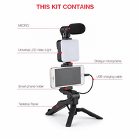 Kit de Video Todo en Uno para Smartphone: Trípode de Sobremesa, Micrófono Shotgun, Luz LED y Soporte para Teléfono para Vlogging y Transmisiones en Vivo
