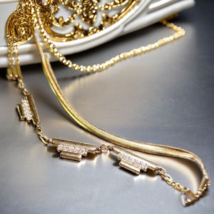 Collier de style hiphop de la Rome antique en plaqué or 18 carats à double chaîne pour maman, cadeau de mariage. - Product Image 4