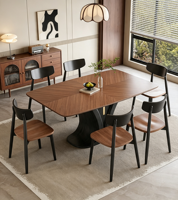 Table de salle à manger rectangulaire avec plateau en pierre rétro et pieds en bois massif pour 6 personnes, chaises adaptées pour la maison, le restaurant, l'hôtel