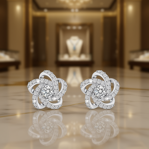 Orecchini a lobo con fiore in oro bianco, argento 925 placcato rodio, cristallo rotondo, gioielli romantici da donna per matrimonio - Product Image 2