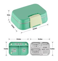 Boîte à lunch bento en acier inoxydable compatible micro-ondes, 4 compartiments, récipient de préparation des repas, design anti-fuite avec cuillère et fourchette incluses