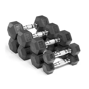 Grosir Pabrik Set Dumbbell Karet Segi Enam Murah 10Kg Dumbbell Gym Perlengkapan Fitness