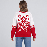 Pull en tricot pour femme, motif flocon de neige de Noël, col rond, épaules tombantes, manches longues, rouge et blanc, OEM ODM personnalisé