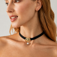Colliers ras du cou tendance SA Jewelry, en tissu, avec disque en filigrane, perle en forme de larme, argent 925, style bohème pour femme, anti-ternissement, usage quotidien 2026