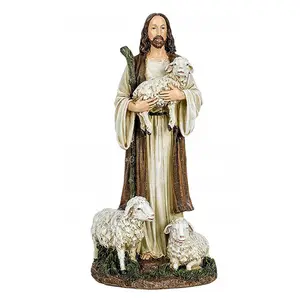 Polyresin/resina pecore Figurine Pastore Con Le Pecore Amici D'oro Avorio 6x12 Pietra Della Resina Da Tavolo Figurine