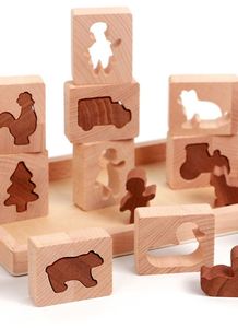 Cubes d'empilage en bois de hêtre naturel Montessori, 24 pièces, blocs d'apprentissage et de correspondance en bois pour enfants - Product Image 6