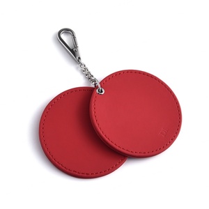 Small Shiny Red Color Custom Logo PU Leather Handheld Compact <b>Mirror</b> with Keychain - Product Image 6